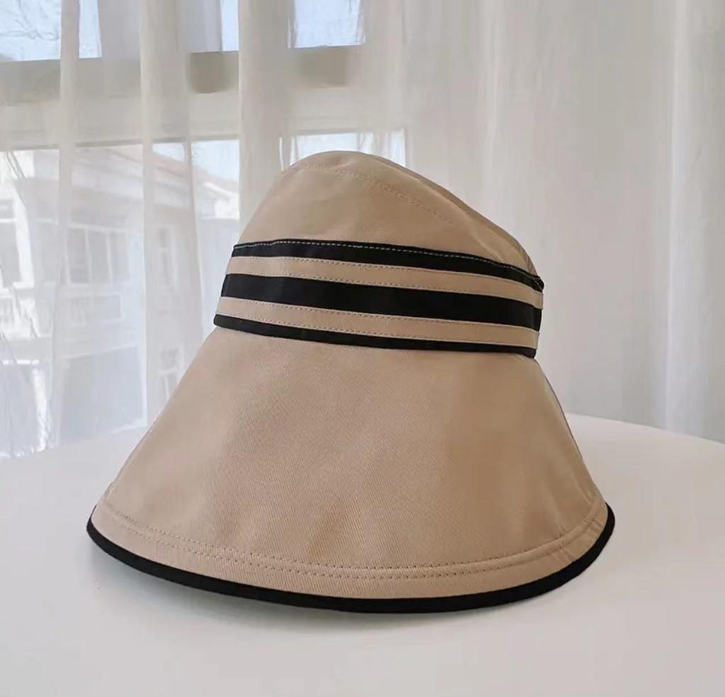 Spring and Summer Big Brim Shading Empty Top Striped Hat Big Brim Outdoor Face Covering Summer Versatile Hat Breathable Adult