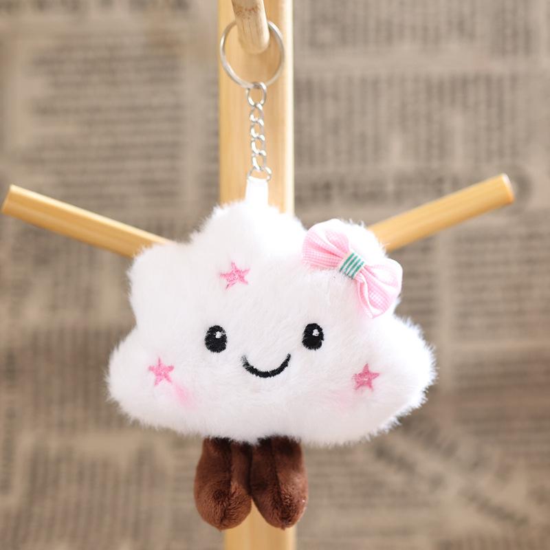 1Pcs White Cloud Keychain Doll Plush Toy Mini Couple Backpack Pendant Cartoon Doll Book Bag Decoration Diy Accessories