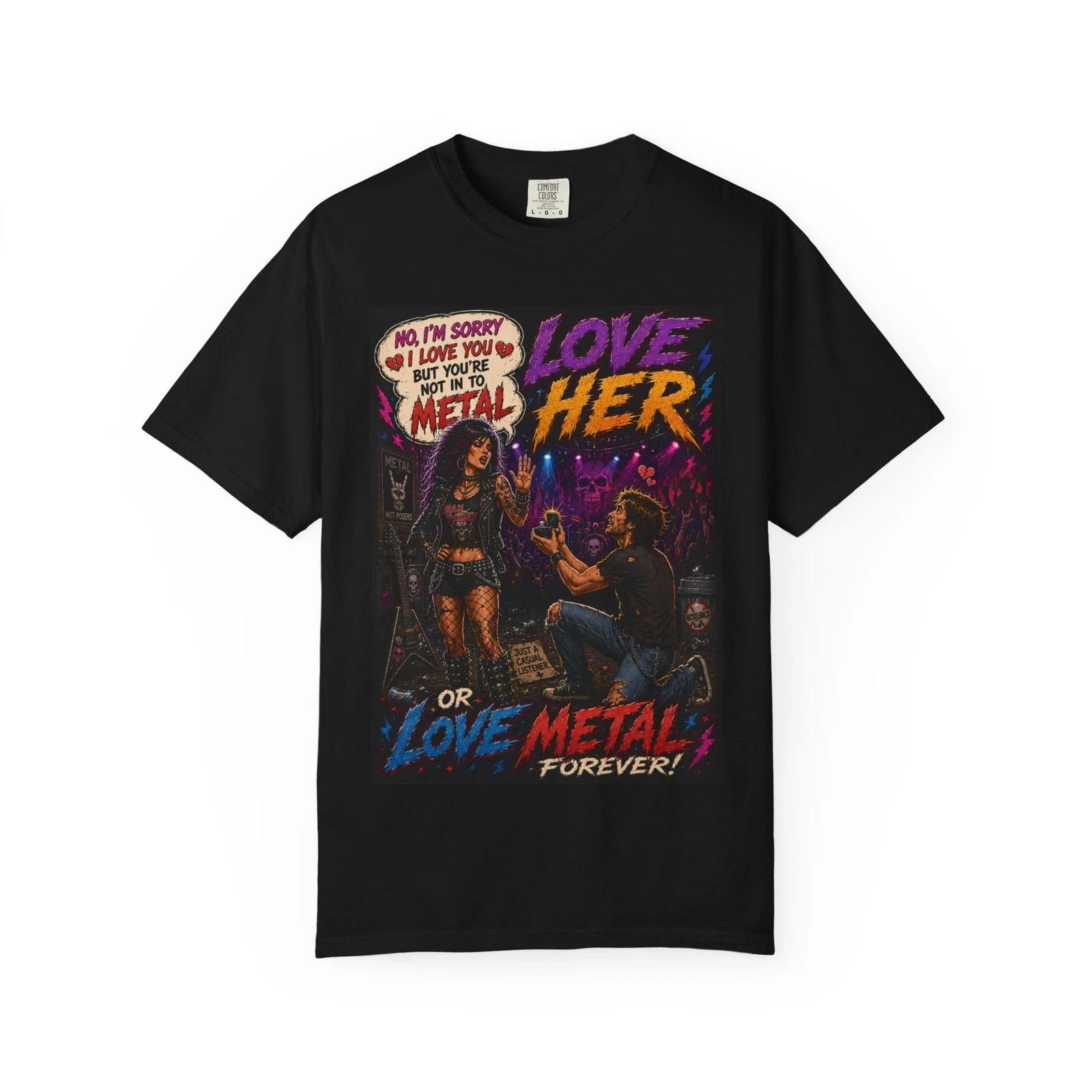 Love Metal Illustration T-Shirt | Rock Concert Couple, Retro Comic XXXL