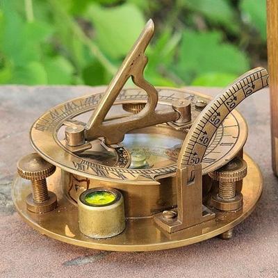 Antique Compass with Sundial Clock Gift for Him, Nautical Compass Case Handmade Gift Idea for Anniversary Birthday Party Favours