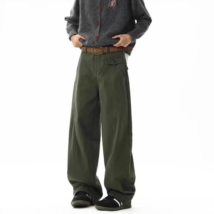 American retro scimitar casual pants men's spring and autumn trend three-dimensional cutting overalls loose deconstruction wide-leg pants
