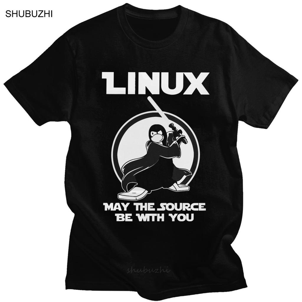 Funny Linux Tshirt Men May The Source Be With You Tshirt Programmer Computer Developer Geek Nerd Shirt Short Sleeve Cotton Tee