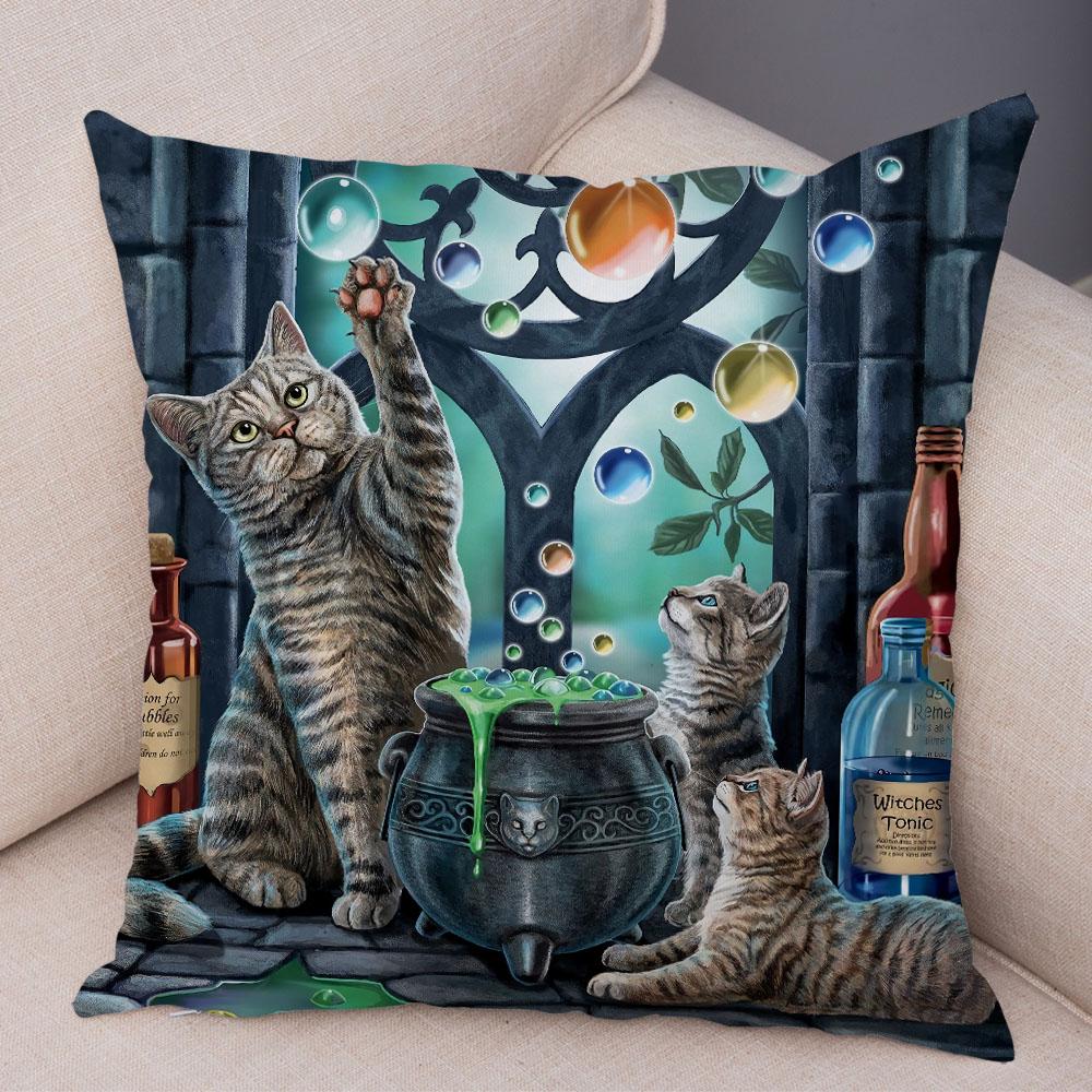 Pet Cartoon Animal Pillowcase Sofa Home Car Pillowcase Cute Watercolor Cat Cushion Cover Decoration