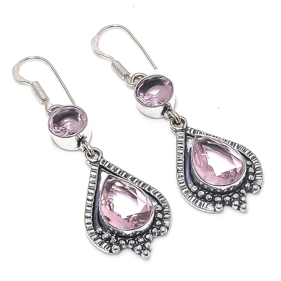 

Natural Pink Kunzite Gemstone Handmade 925 Sterling Silver Earring 2.36 v8Q57