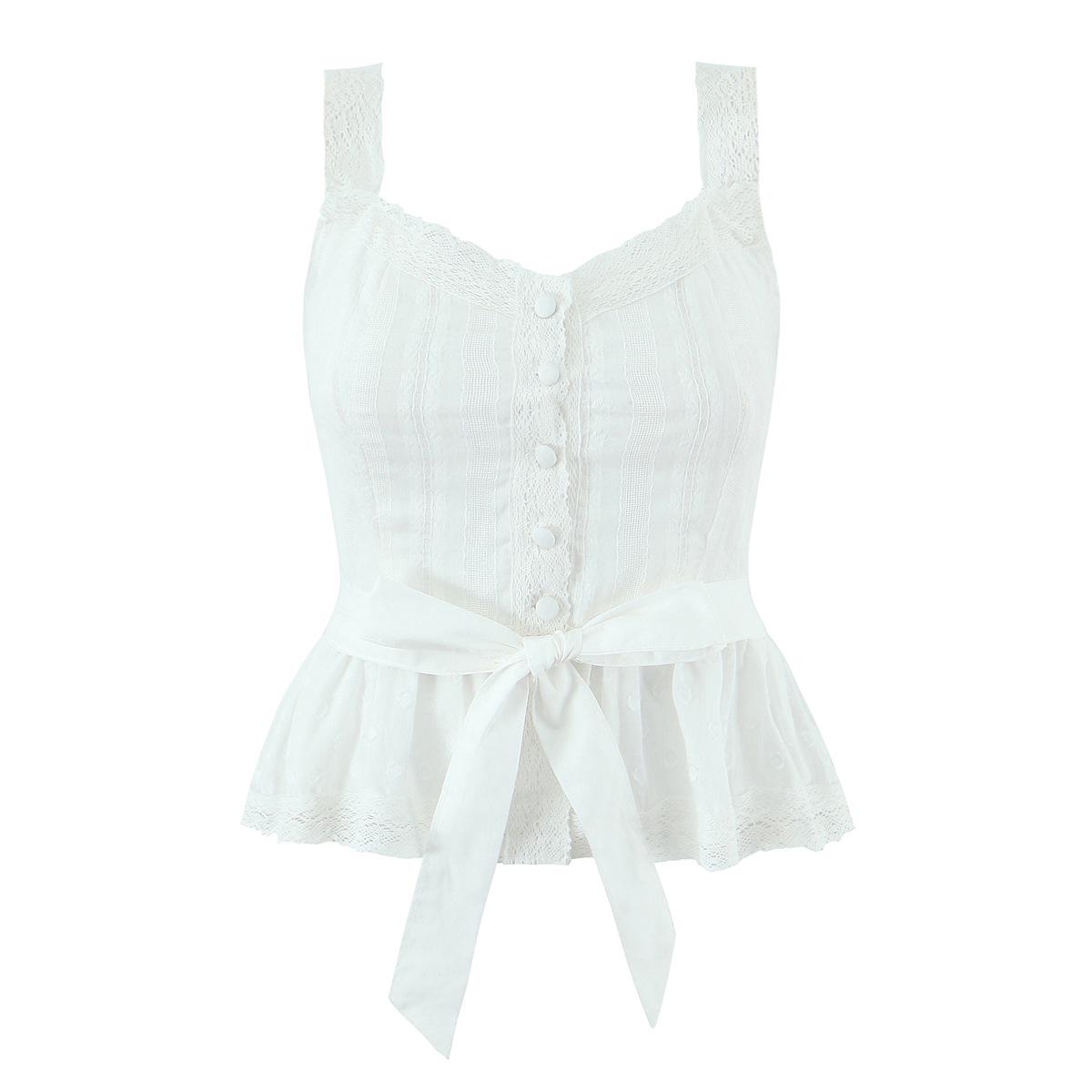 Женский французский комплект из двух предметов: 2026 Топ-камсоль на завязках  Чистое Желание  и юбка с кружевной аппликацией M