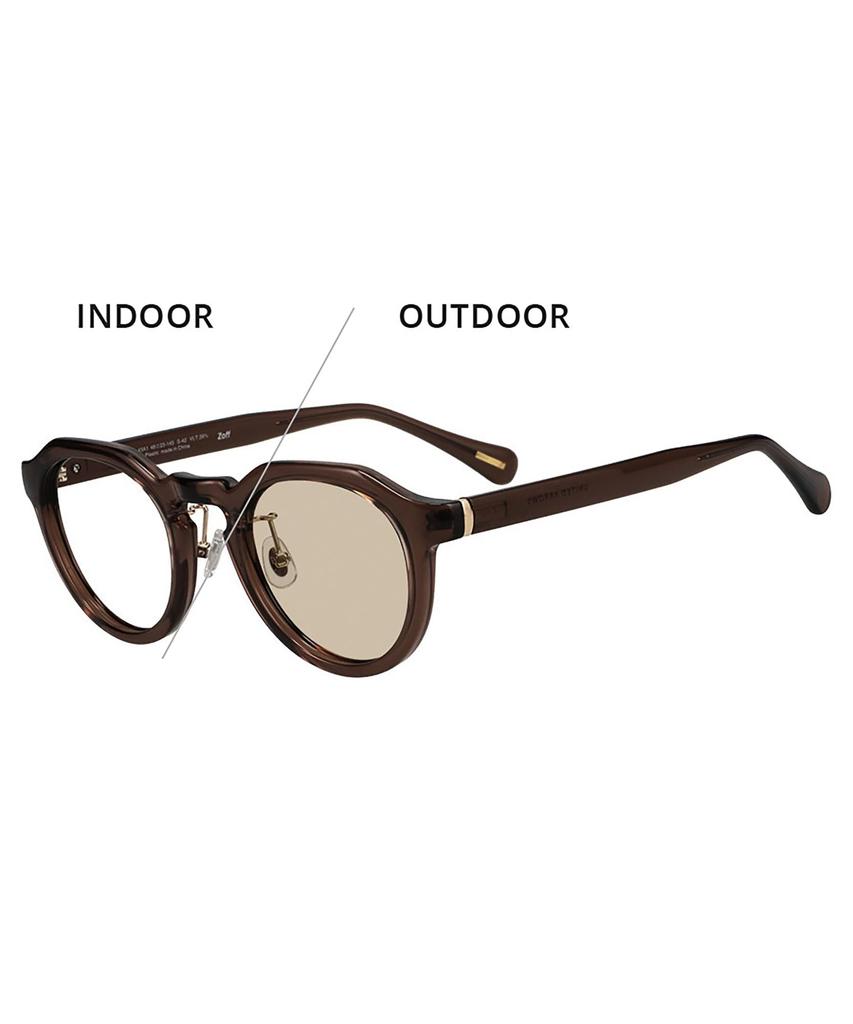 Zoff Photochromic Sunglasses Lenses UNITED ARROWS Crown Panto Black Frame Unisex UV Protection Stylish Unisex Boston-Style (Brown (Clear))