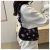 Women's Floral Print Drawstring Nylon Shoulder Bag, Sweet Style Bowknot Single Strap Handbag, Korean Fashion Casual Crossbody Purse