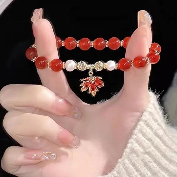 Light Luxury Purple Glass Crystal Beaded Bracelets for Women Chic Butterfly Tassel Pendant Bracelets Sweet Girl Wrist Jewelry