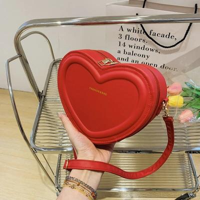 Módna Candy Farba v tvare srdca Malá taška na rameno pre dievča PU Koža na zips Ženy Neformálne crossbody kabelka