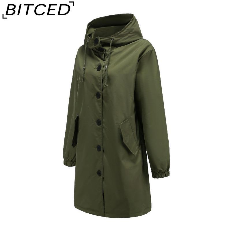 BITCED Autumn/Winter Water-Repellent Hooded Trench Coat Women's Casual Long Coat Loose Fit Plus Size Outdoor Rainwear