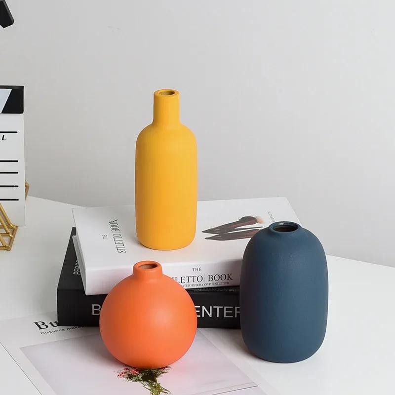 Orange Yellow Blue Nordic Ceramic Dried Flower Vase Decoration Guest Restaurant Ornaments Home Decoration Accessories Gift