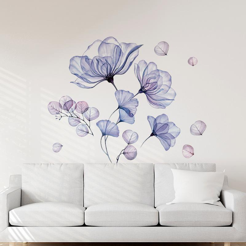 Blue Purple Flower Wall Stickers Self-Adhesive Removable Vinyl Decals for Living Room Bedroom Kitchen Decor