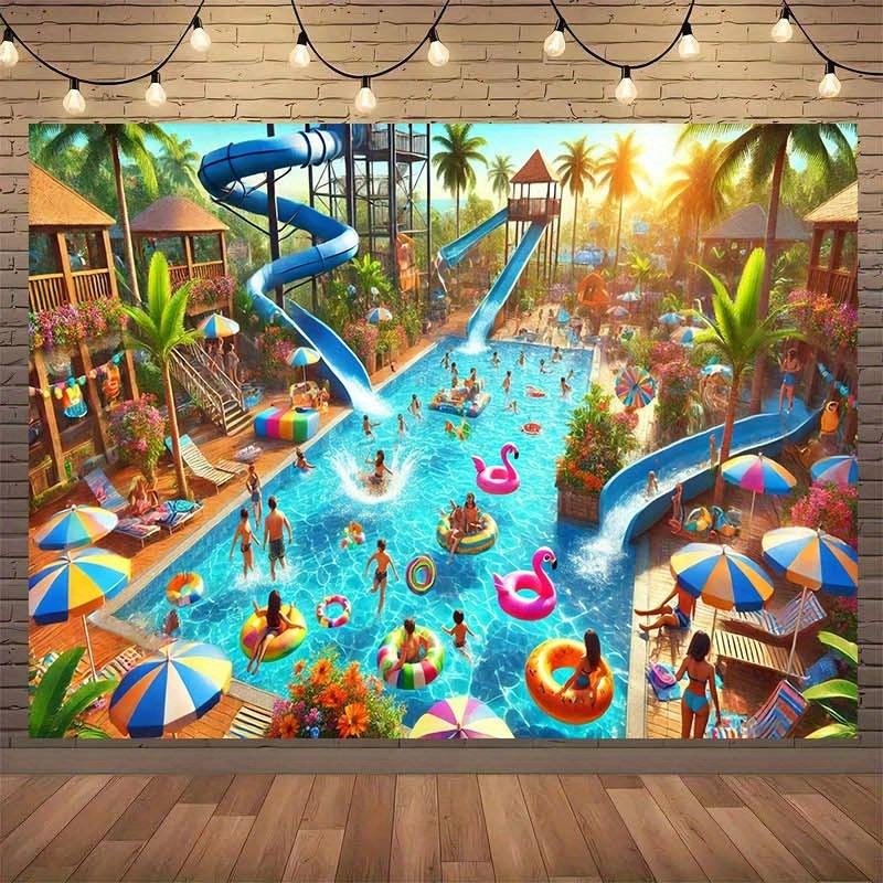 1 Piece, Summer Swimming Pool Amusement Park Hawaiian Pool Party Backdrop Fabric, Background Decoration, Room, Garden