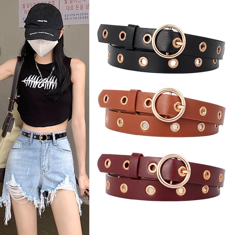 Versatile Pu Leather Belt For Women With Punching Detail And Buckle Metal