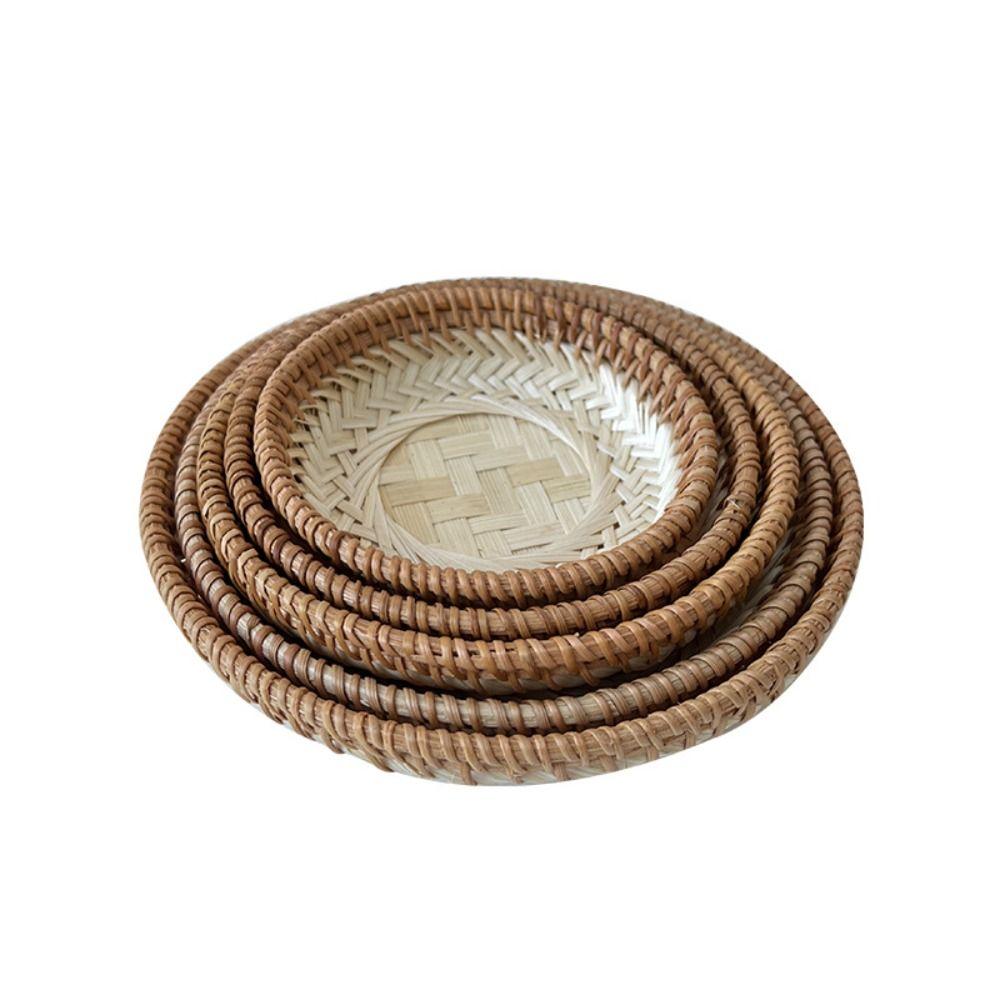 Round Pastry Plate Bamboo Rattan Fruit Basket Chinese Style Storage Basket Tabletop