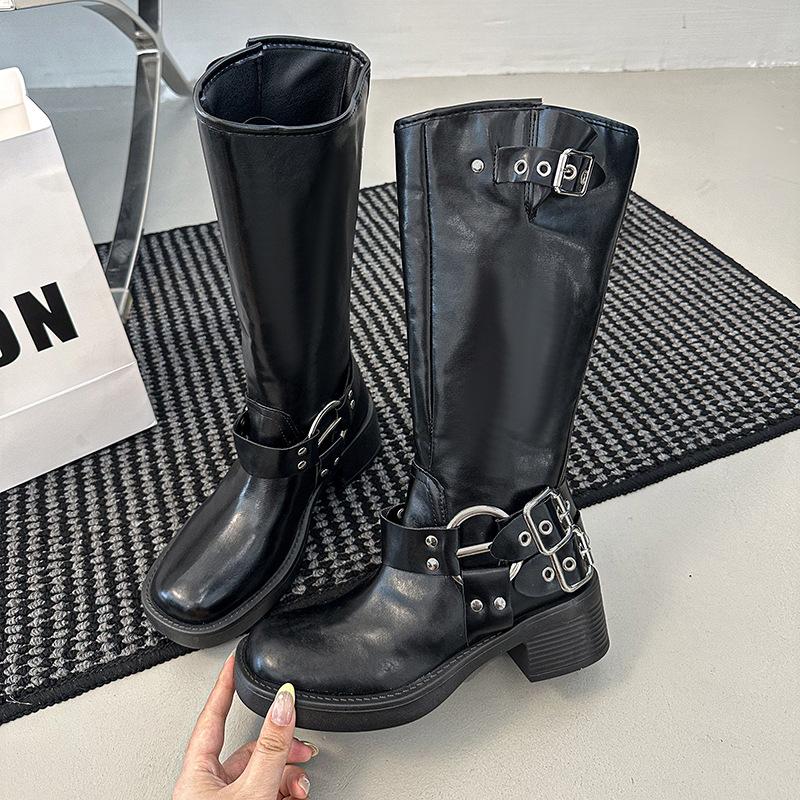 

Coarse heel brown but knee knight boots women s autumn 2025 new western cowboy british style tall boots 40 чёрный