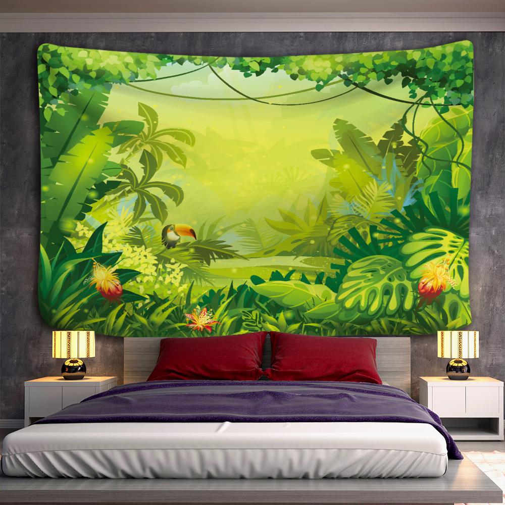 Tropical Rainforest Tapestry Wall Hanging Family Bedroom Decoration Polyester Fabric Bohemian Plant Art Printing