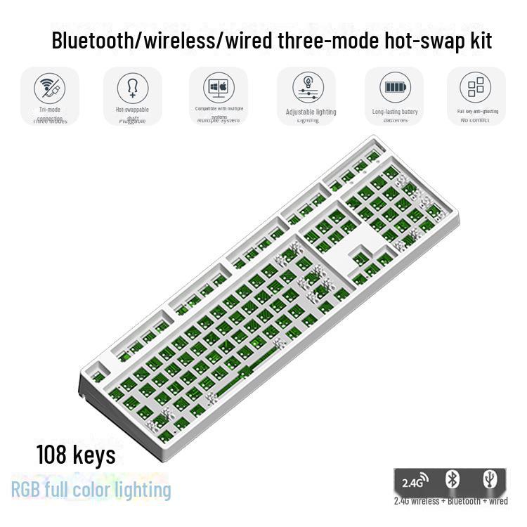 Kit de clavier mécanique sans fil Bluetooth à monter soi-même, RVB, trois modes, 84 à 108 touches