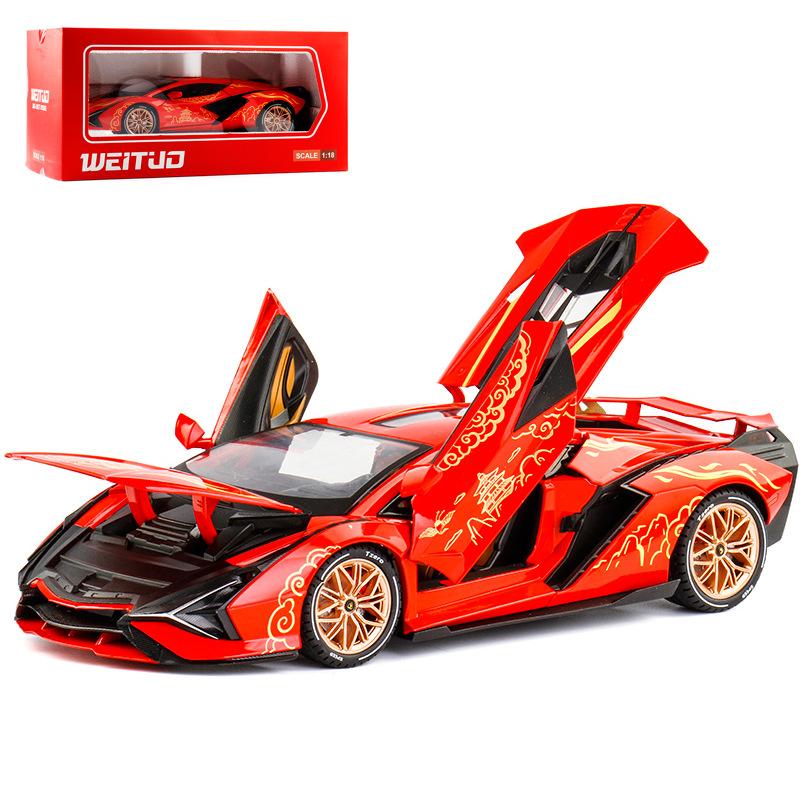 

1/18 Масштаб Lambo Sian Китайский стиль Литая Модель Автомобиля Игрушка, Pull Back Игрушечный Автомобиль со звуком и светом для детей Подарочная коллекция для мальчиков и девочек