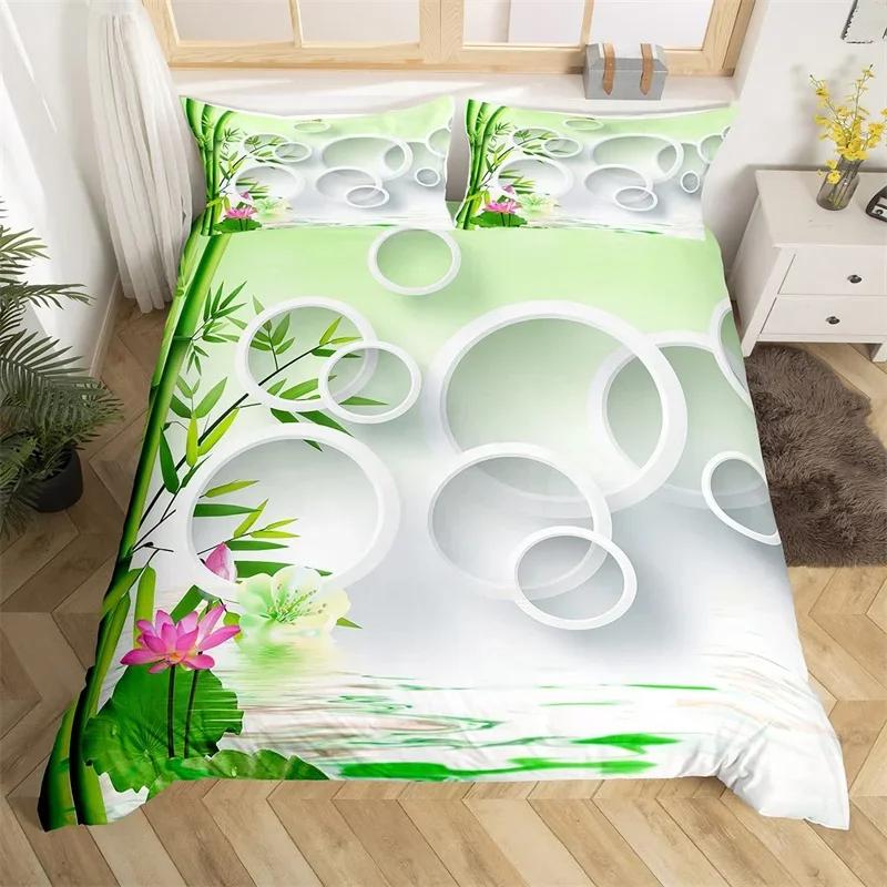 Meditation Soft Duvet Cover Nature Gren Bambo Lotus Flower Beding Set Circle Geometric Bedspread Cover Zen Spiritual Comfortable Quilt Cover 120*200cm Single