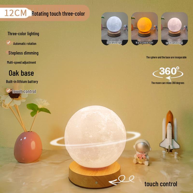 Rotating Moon Lamp Night Light—Creative Bedside Atmosphere Lamp for Bedroom or Desk