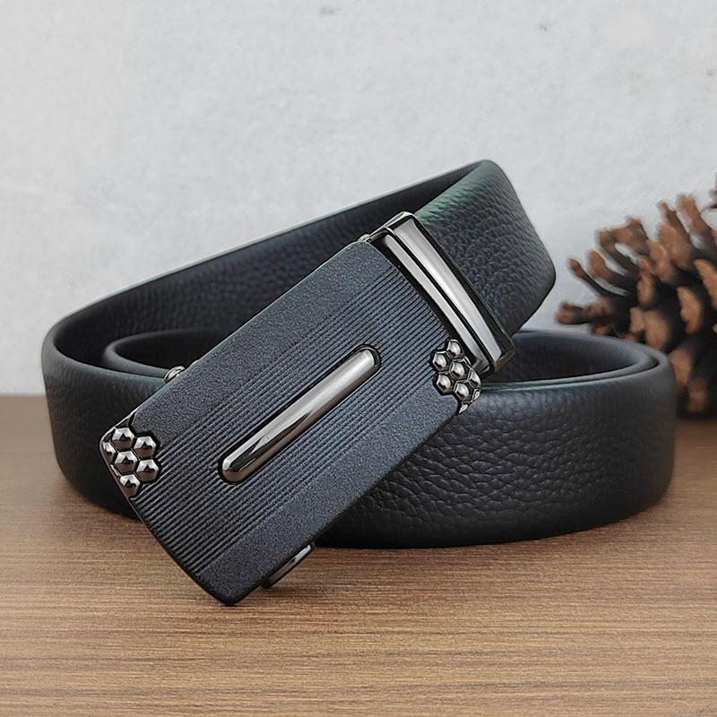 Men'S Automatic Buckle Belt Leather Business Belt Men'S First Layer Cowhide Middle-Aged Simple Dad Gift Belt Men