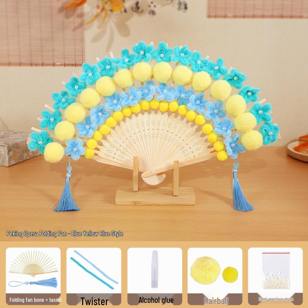 DIY Peking Opera Fan Kit: Chinese Handmade Pipe Cleaner & Creative Folding Fan for Kids