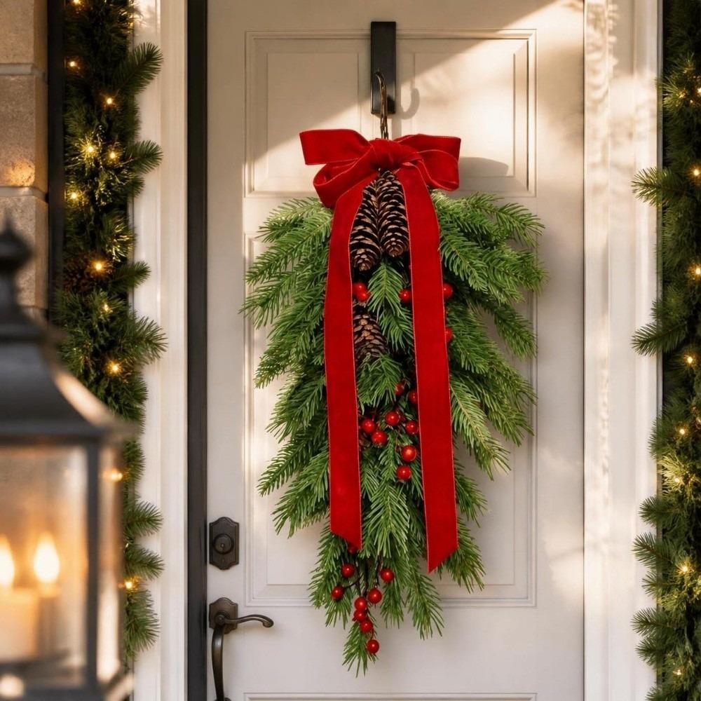 Teardrop Shape Christmas Swag With Bells Teardrop Wreath  Indoor Outdoor Use