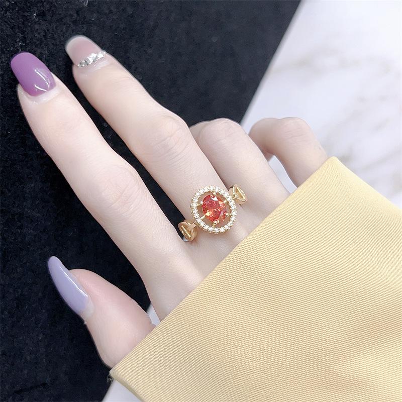 Vintage Pomegranate Red Gemstone Jewelry Set: Ring, Earrings, Necklace with Orange Ruby Pendant.