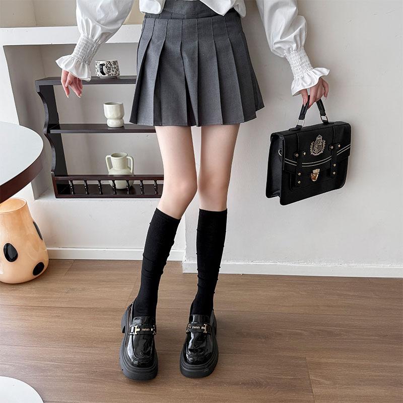 New White Calf Socks Women'S Spring And Autumn Japanese College Style Solid Color Versatile Black Thin Student Uniform Stockings