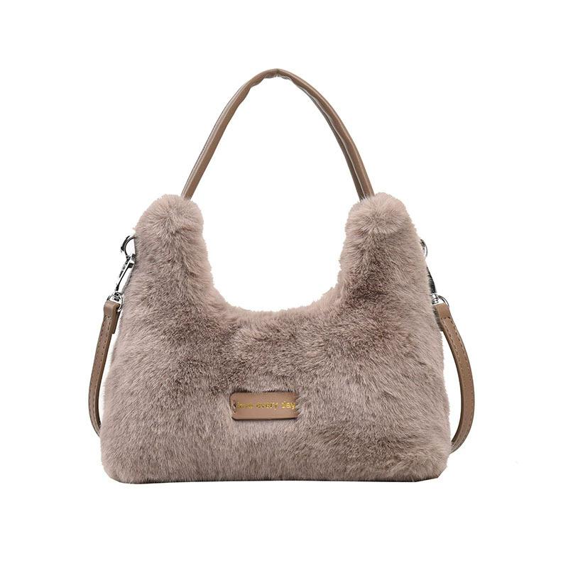 Weiche Plüsch-Umhängetasche für Damen, Niedliche Einfache Muster-Schulterhandtasche, Lässiger Stil für Herbst & Winter