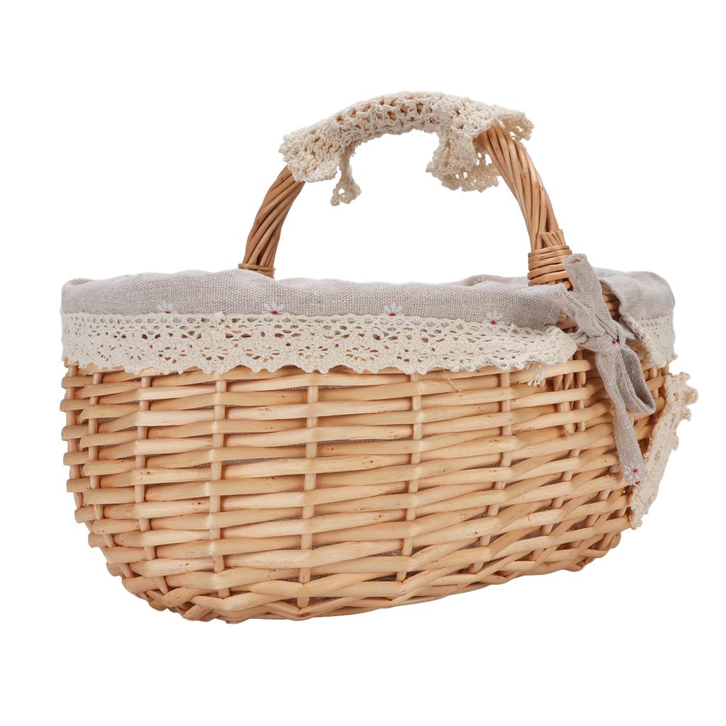 Wicker Picnic Basket with Removable Liner Hand Woven Empty Picnic Hamper Basket with Handle for