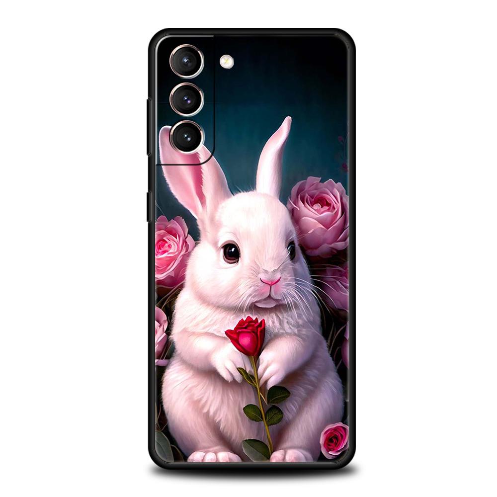 A Cute Rabbit With A Purple Hat Case for Samsung Galaxy S24 S23 S22 S20 S21 FE Ultra S24 S23 S10 S10E S9 S8 Plus 5G Phone Cover