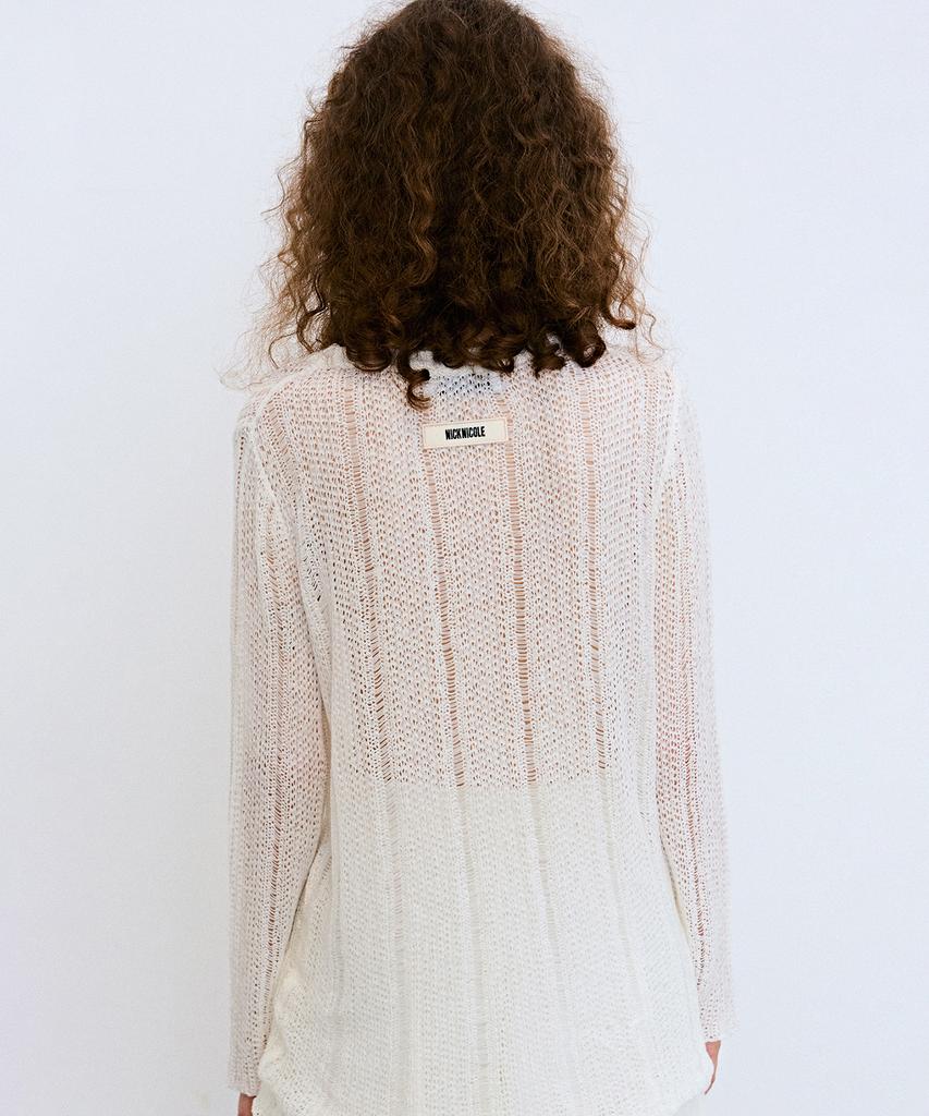 Nigaennikol Embroidery Net Pullover Knit Top_Ivory
