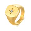 CZ North Star Signet Ring for Women, Gold Color Square Stainless Steel Polaris Ring,Dainty Jewelry