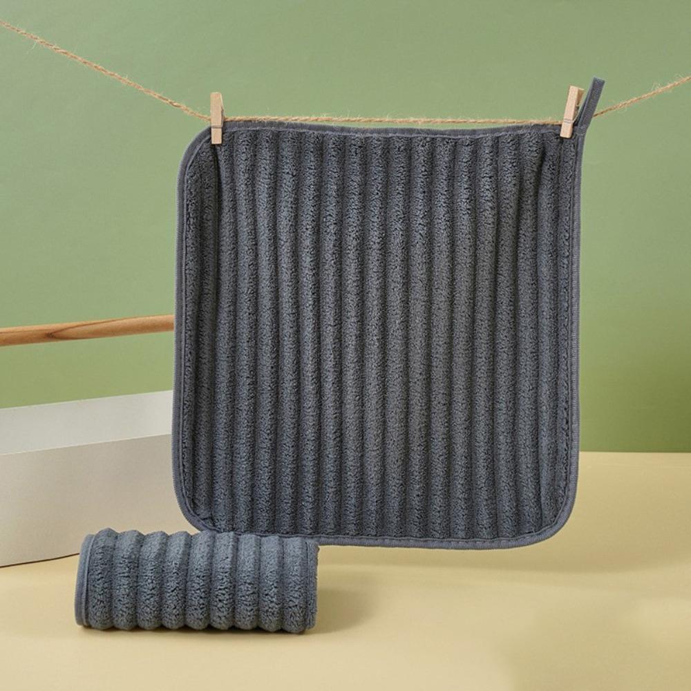 6 Piece Absorbent Coral Fleece Square Hand Towel Stripe Cleaning Cloth Practical Kitchen Towel  Home
