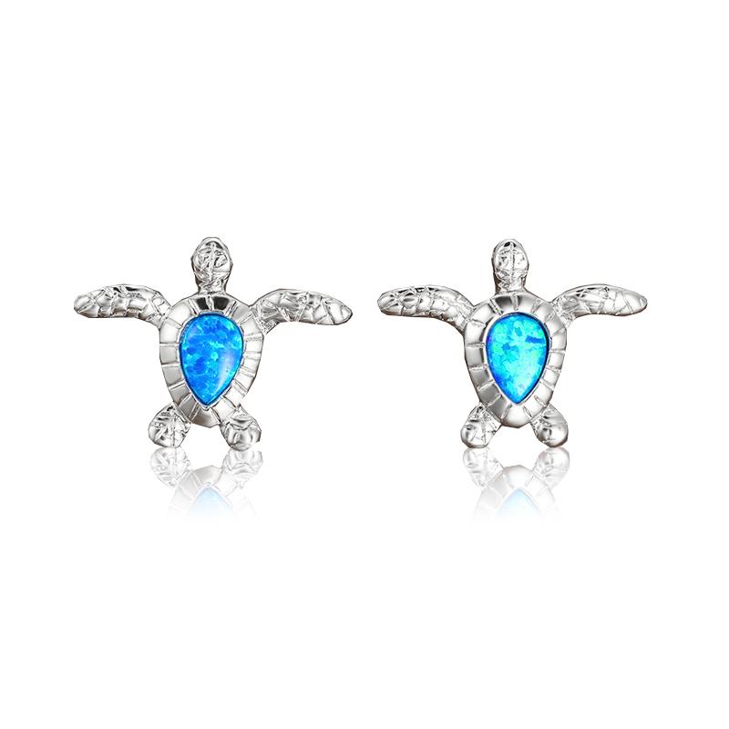 Cute Sea Turtle Stud Earrings For Women Fashion Imitation Blue Fire Opal Stud Earrings For Women Wedding Band Jewelry Gifts