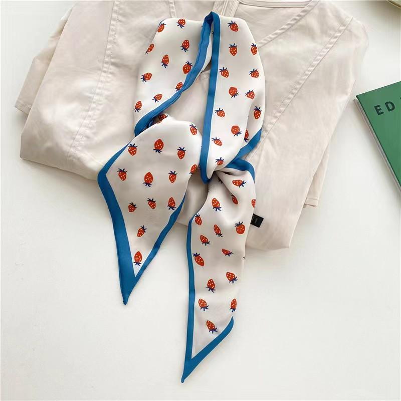 Small White And Tender Green Silk Scarf For Women, Thin Streamer, Headband, Hair Tie, Bag Decoration Long