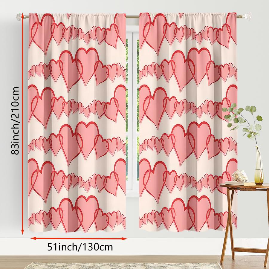 2 Stück rosa handbemalte herzförmige Vorhänge   süßer Stil   Schlafzimmer und Wohnzimmer   Dekorative Vorhänge mit Stangentaschen