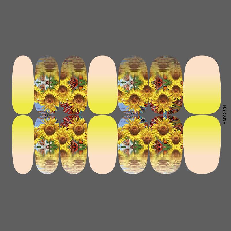 Bright Sunflower Waterproof Nail Stickers - Long-Lasting, Cute, Full-Cover Ins Style