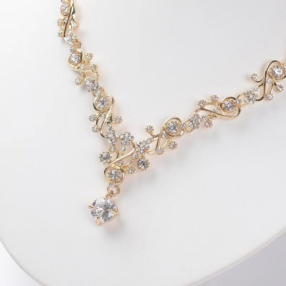 Rhinestone Bridal Jewelry Sets Shiny Necklace Earring Set  Valentine Day Gifts