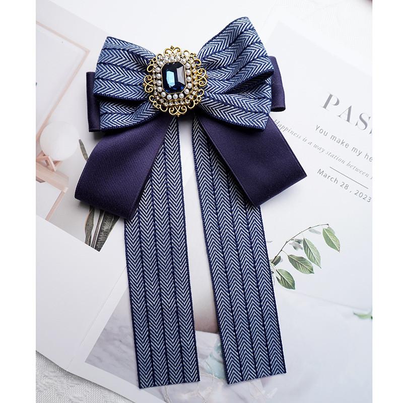 Korean Style Bow Tie With Striped Pattern And Rhinestone Accents For Women And Men