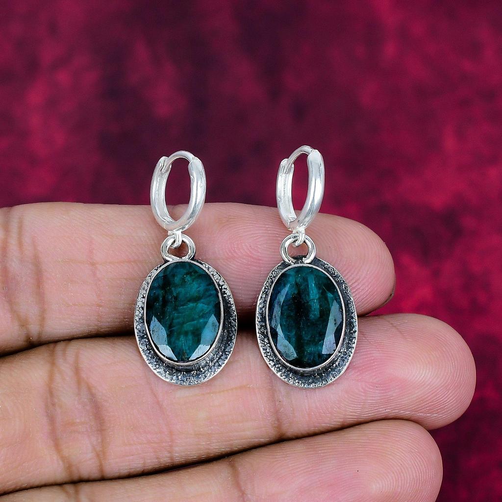 Emerald 925 Solid Sterling Silver Earrings, Handmade Gemstone Earrings Jewelry, Gifts For Wife Brand New Earrings