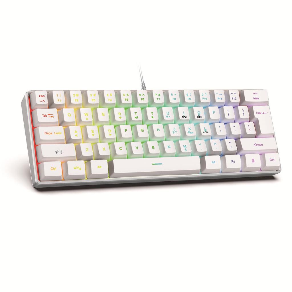 61-Key RGB Wired Gaming Keyboard & Mouse Set, Non-mechanical Membrane, Black & White, with Seven-Color Mini Backlight