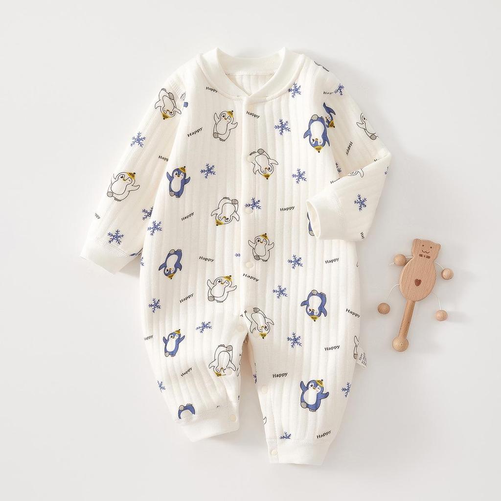 Unisex Gesteppter Baumwoll-Baby-Strampler - Warmer, leichter Neugeborenenanzug für Frühling & Herbst