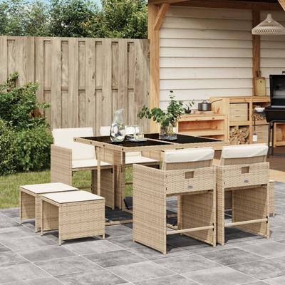 Vidaxl 9-Cz. Garden Furniture Set With Cushions, Beige, Poly Rattan