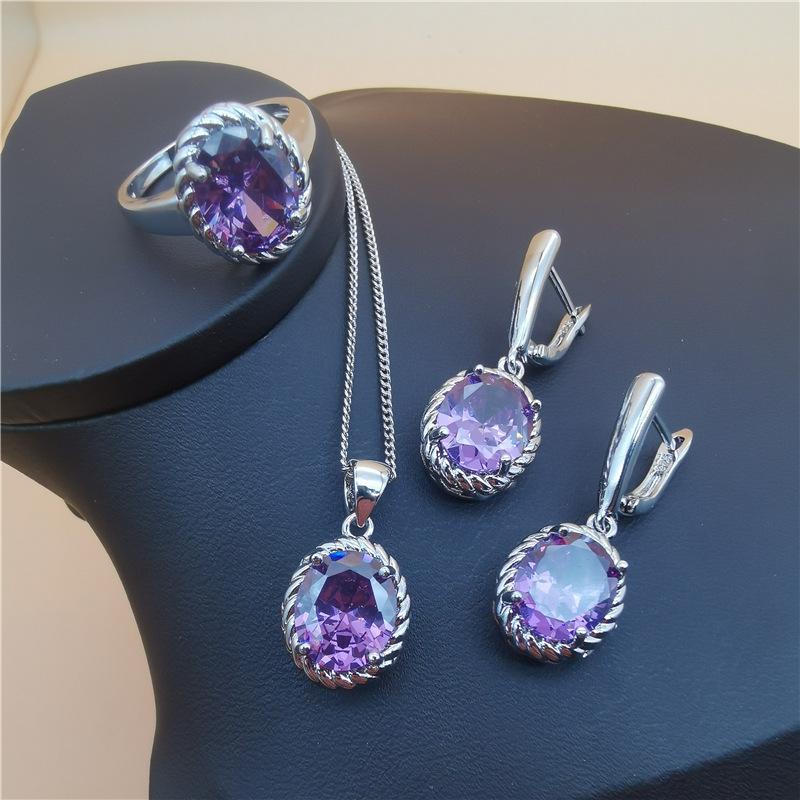 Jewelry Set Three Piece Oval European and American Style Tanzanite Crystal