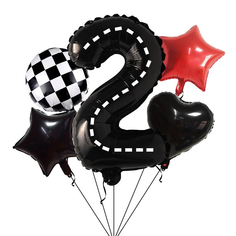 Racing Theme Balloon Bundle Black Textured Aluminum Film Digital Birthday Set Venue Background Arrangement