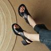 Fashion New Genuine Leather Summer Sandals 2025 Round Toe Chunky Heel Women Sandals Concise High Heels Handmade Shoes for Women