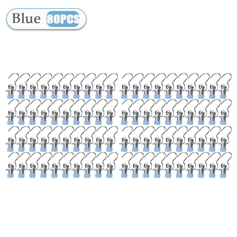 10~80PCS Closet Clothes Organizer No Trace Clothespins Clothes Pegs with Hooks Stainless Steel Socks Drying Clothes Hangers Clip